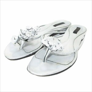  beautiful goods BALLY Bally coating leather flower motif Flat tongs sandals size 35 1/2 approximately 22.5cm silver 