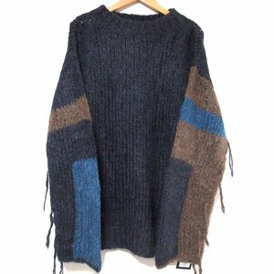 新品 未使用 UNUSED アンユーズド Hand Kniting Sweater モヘヤブレンド 長袖 デザイン ニット セーター US1321 サイズ3 ネイビー系 C0602