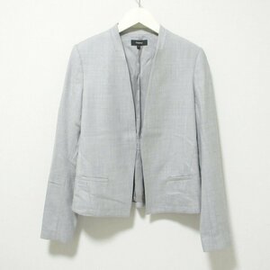 美品 18AW Theory セオリー LIGHT SAXONY CLEAN BLAZER ボタンレス ノーカラージャケット 0 ライトグレー 604