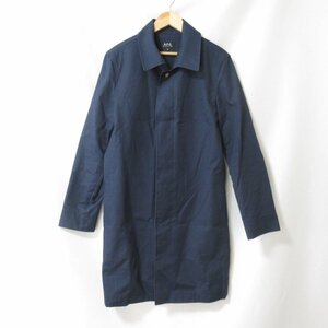 美品 A.P.C. アーペーセー 比翼ボタン ロング丈 チェスターコート スプリングコート XS 紺 ネイビー 062