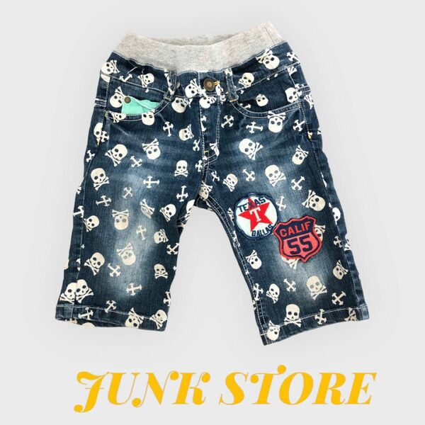 ★JUNK STORE★キッズ　ドクロ総柄　ハーフデニムパンツ　110★