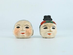 古い首人形 2点 中国 男の子と女の子 面替え 泥人形 民芸 風俗人形