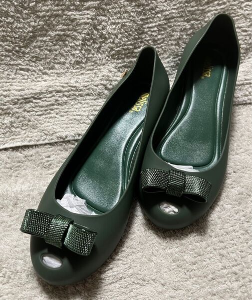 Melissa ラバーシューズ マット グリーン メタル調 USA8 EUR39 JPN25cm(24.5cm) レイン