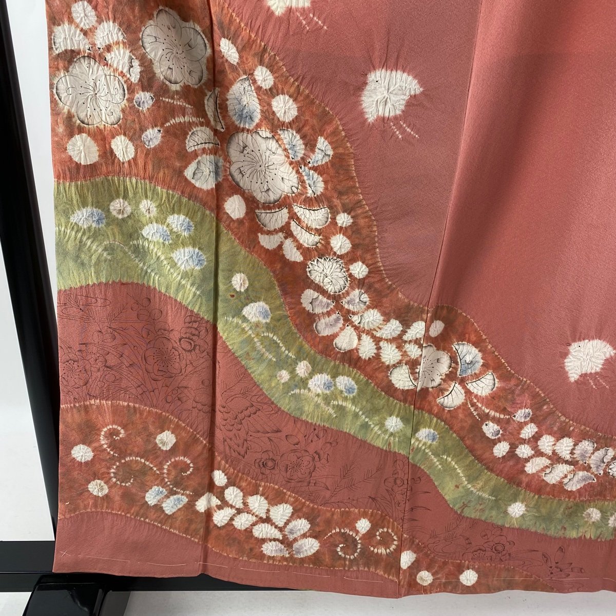 訪問着美品逸品落款滝泰一つ紋辻が花千鳥ピンク袷身丈158cm 裄丈62.5cm