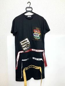 【展示品未着用】チュニック　半袖　ロンT ロゴT リボンテープ　フリーサイズ　古着　レディース