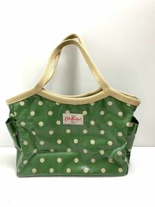 中古　キャスキッドソン Cath Kidston ドットトートバッグ グリーン　オイルクロス製　雨の日OK シミあり　