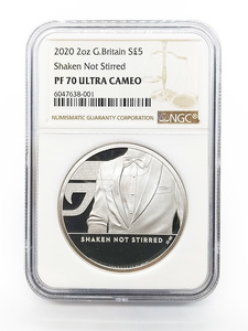 【最高鑑定】世界で15枚★2020 007 ジェームス・ボンド 5ポンド 銀貨 2オンス 第3貨 PF70 NGC ULTRA CAMEO BOX COA付属