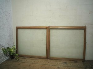 taK0702*[H81,5cm×W88cm]×2 sheets * Showa Retro . design glass. old wooden glass door * fittings sliding door small window sash Cafe Vintage K under 