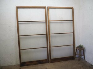 taK0921*[H182cm×W90cm]×2 sheets * Vintage * silver molding glass entering. large wooden sliding door * old fittings glass door window glass retro store furniture L pine 