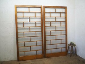 taK0969*[H181cm×W88,5cm]×2 sheets * Vintage * various design glass. large wooden sliding door * fittings glass door sash old Japanese-style house Showa Retro L pine 