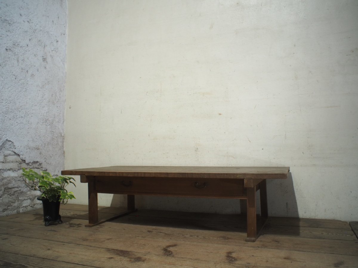 タE0436◇天板W107cm×D53cm◇アンティーク◇一枚板の古い木製ロー