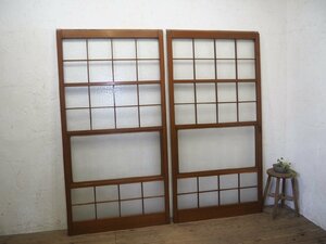 taL0176*(1)[H176cm×W90cm]×2 sheets * unusual design glass. old tree frame sliding door * old fittings glass door sash old Japanese-style house Showa Retro Vintage L pine 