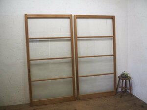 taL0157*(2)[H177cm×W90,5cm]×2 sheets * Vintage * taste ... exist old tree frame glass door * fittings sliding door sash old Japanese-style house used housing retro L pine 