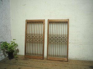 yuL0263*[H70cm×W35,5cm]×2 sheets * wonderful collection . skill. retro old tree frame glass door * fittings sliding door sash peace . reform interior A.1