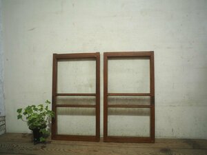 yuL0331*(1)[H74cm×W41,5cm]×2 sheets * diamond glass entering. small ... old tree frame sliding door * old fittings glass door small window sash retro antique A under 