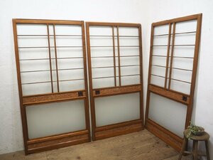 taL0469*[H175,5cm×W91cm]×3 sheets * Showa Retro . taste ... old wooden glass door * fittings sliding door obi door old Japanese-style house reproduction peace modern . material Vintage M pine 