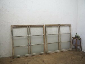 taL0444*[H84,5cm×W89,5cm]×2 sheets * car Be . old tree frame glass door * fittings sliding door sash Cafe old Japanese-style house reproduction reform Vintage K under 