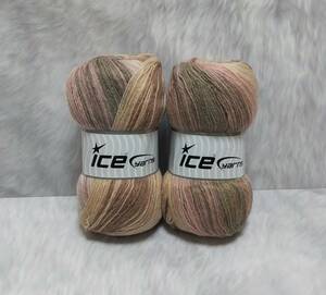 輸入　毛糸　Ice Yarns　アンゴラバティーク　アンゴラ20％　ウール20％　100g×2個セット　キャメル＆ピンク　トルコ　海外　②