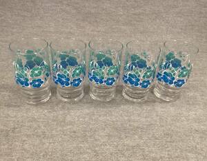 <A-145> Showa Retro Sasaki glass floral print tumbler 5 point set ( morning face pattern?) > glass glass tableware kitchen miscellaneous goods glass kitchen supplies 