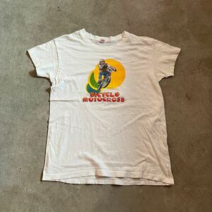 ヘインズ HANES ROACH ビンテージ 70s BMXプリント Tシャツ L 42/44 バイカー ホワイト 半袖 USA製 モーターサイクル BIKE バイク 60s 80s