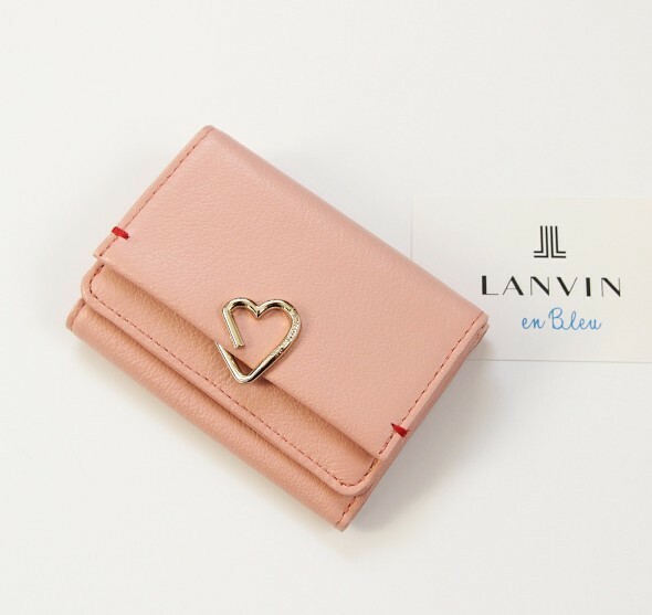 新品 LANVIN en Bleu ランバンオンブルー コンパクト 三つ折り 財布 ロシェ 未使用 ハート ピンク ソフトレザー 牛革 レディース 女性用