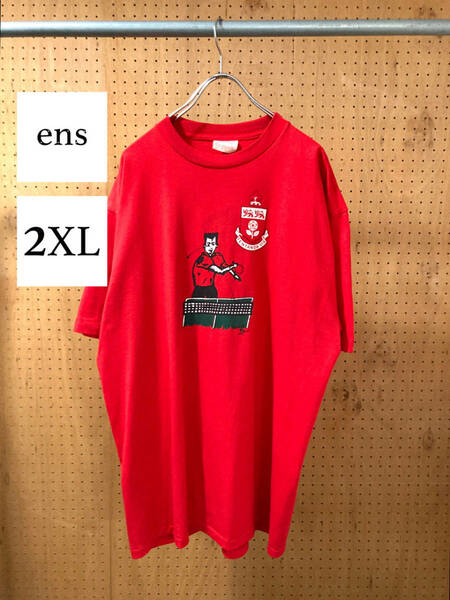 古着 80年代 80s Penmans 半袖 プリント Tシャツ カットソー クルーネック カナダ製 メンズ 2XL XXL 3L レッド 赤 大きいサイズ