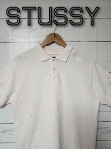 《大人気》STUSSY ステューシー ポロシャツ 総柄 白 L スカル 