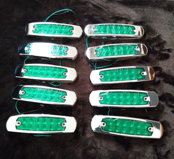 サイドマーカー 12LED 12~30v 10個セット グリーン ABSプラスチックメッキ枠 車高灯 防水 トレーラー大型 乗用車 薄型 トラック