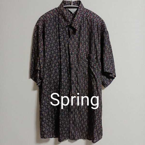 【即日発送】美品。Springシルク100%カジュアル半袖シャツ
