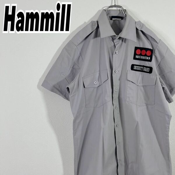90's Hammill ハミル メンズ ヴィンテージ 半袖 ワークシャツ SECURITAS ロゴ刺繍 グレー M 古着 #TB0510