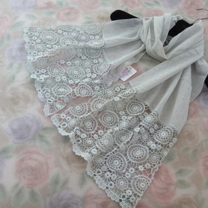 送料無料♪新品♪涼しげサークルモチーフのレースストール♪グリーン系