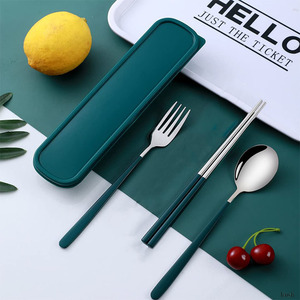 high class lacquer coating cutlery set green stainless steel 3 point camp outdoor chopsticks spoon Fork knife dishwasher correspondence mobile convenience super light weight 