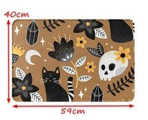 HK くろねこ&スカル 玄関マット 59x40cm♪猫インテリア バスマット ドアマット ベッドルーム_画像4