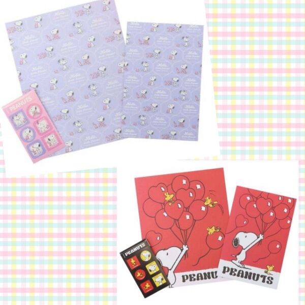 ★スヌーピー/ピーナッツ・レターセット2種セット★紫系&赤系2点セット★新品、未使用品★
