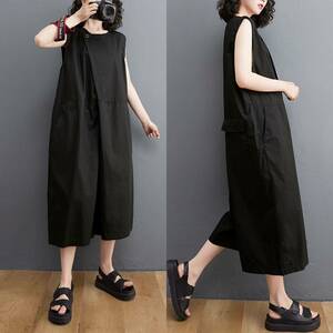  overall all-in-one no sleeve One-piece wide pants bottoms coveralls body type cover lady's black black L