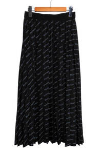 ◆定価2万 美品 COOLATIQUES クーラティクス Original LOGO Pleats Skirt ロゴ総柄 プリーツ フレア ロングスカート サイズ38 黒