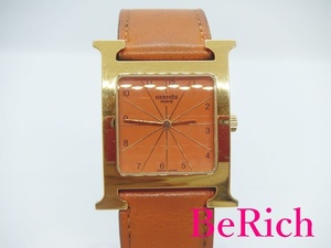 Hermes H Watch HH1.501 Мужские мальчики смотрят Quartz QZ Orange Dial GP Кожаный Hermes [Используется] [Бесплатная доставка] BT2426