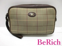 バーバリー BURBERRY セカンドバッグ クラッチバッグ カーキ ブラウン 茶 クラシック チェック キャンバス レザー 【中古】 bk6779_画像1