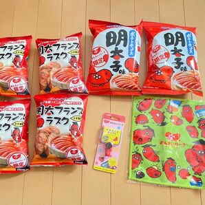 【非売品】明太フランスラスク、明太子ポテトチップス、ケーブルバイト、めんたいパークハンカチ お菓子詰め合わせ スナック菓子 ご当地