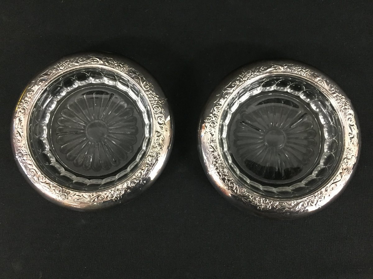 ☆D―297☆銀製品セット 爪楊枝入れ おちょこ 茶托? 銀細工 ガラス