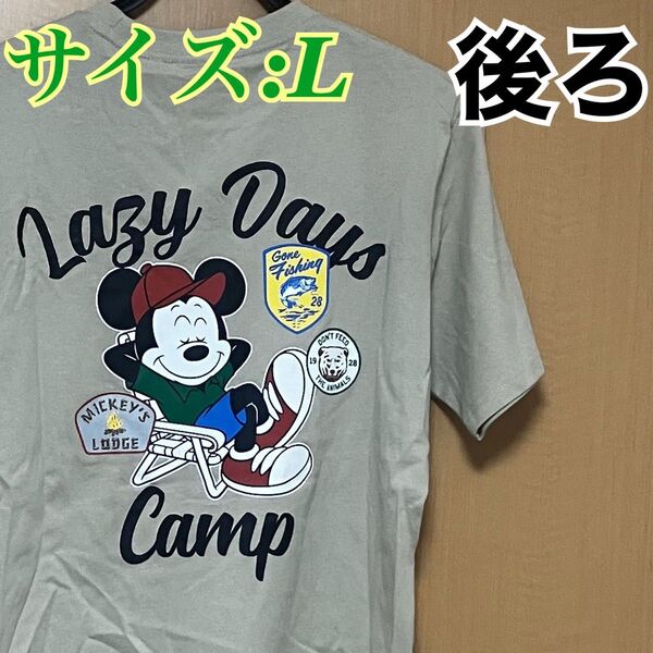 【新品タグ付き】 ミッキーマウス　ミッキー　半袖　tシャツ L 茶　キャンプ　ページュ　メンズ　レディース