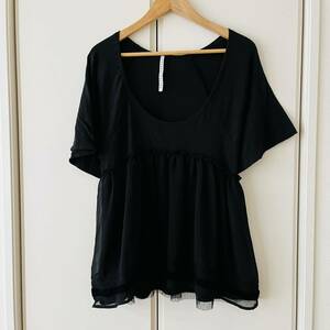 H3240cc SUNAOKUWAHARA Sunao Kuwahara M short sleeves tunic black lady's chu-ru old clothes chiffon 