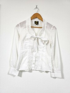 H3232JL сделано в Японии CLATHAS Clathas размер 38 (M ранг ) длинный рукав блуза лента рубашка с длинным рукавом оборка блуза белый женский белый рубашка 