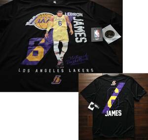 【既決USA】NBA ★Los Angeles Lakers ロサンゼルス・レイカーズ@完売胸元&背中【LEBRON JAMES】ロゴ入【NBA LA Lakers Logo Tee】 黒 @L