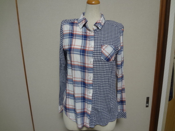 美品。クレイジーデザインのブラウス、シャツ、チェックシャツ、Sサイズ、小さいサイズ、ニッセン、綿ローン、おしゃれ