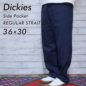 ディッキーズ Dickies W36 刺繍ロゴ サイドポケット チノパン 紺 W36 L30 REGULAR STRAIT 刺繍ロゴ ワークパンツ スラックス ネイビー