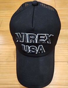 即決 早い者勝ち【AVIREX USA/アヴィレックス】オリジナルメッシュキャップ 黒 立体刺繍ロゴ 野球帽 サイズ フリー