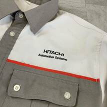 激レア 入手困難 非売品 日立 HITACHI 半袖 ワークシャツ メンズ M相当 グレー レッド 半袖シャツ_画像4