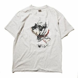 90's USA製 アンビル シュナウザー ドッグプリント クルーネック コットン Tシャツ 半袖 (XL) 白 犬 90年代 アメリカ製 旧タグ オールド