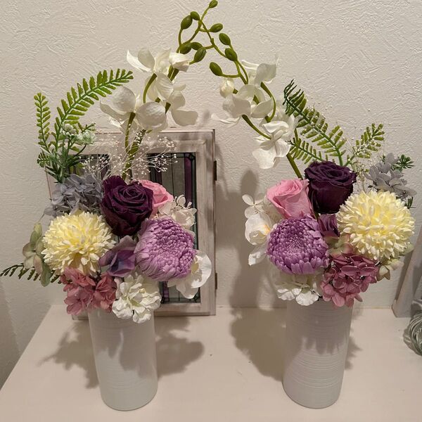 プリザーブドフラワー お供え 高さ お供えフラワー プリザーブドフラワー仏花 一対 お彼岸 胡蝶蘭 アーティフィシャルフラワー